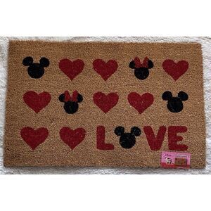 Disney Mickey Minnie Ears Coir Door Mat Outdoor Valentines Love Hearts 18 X 28”